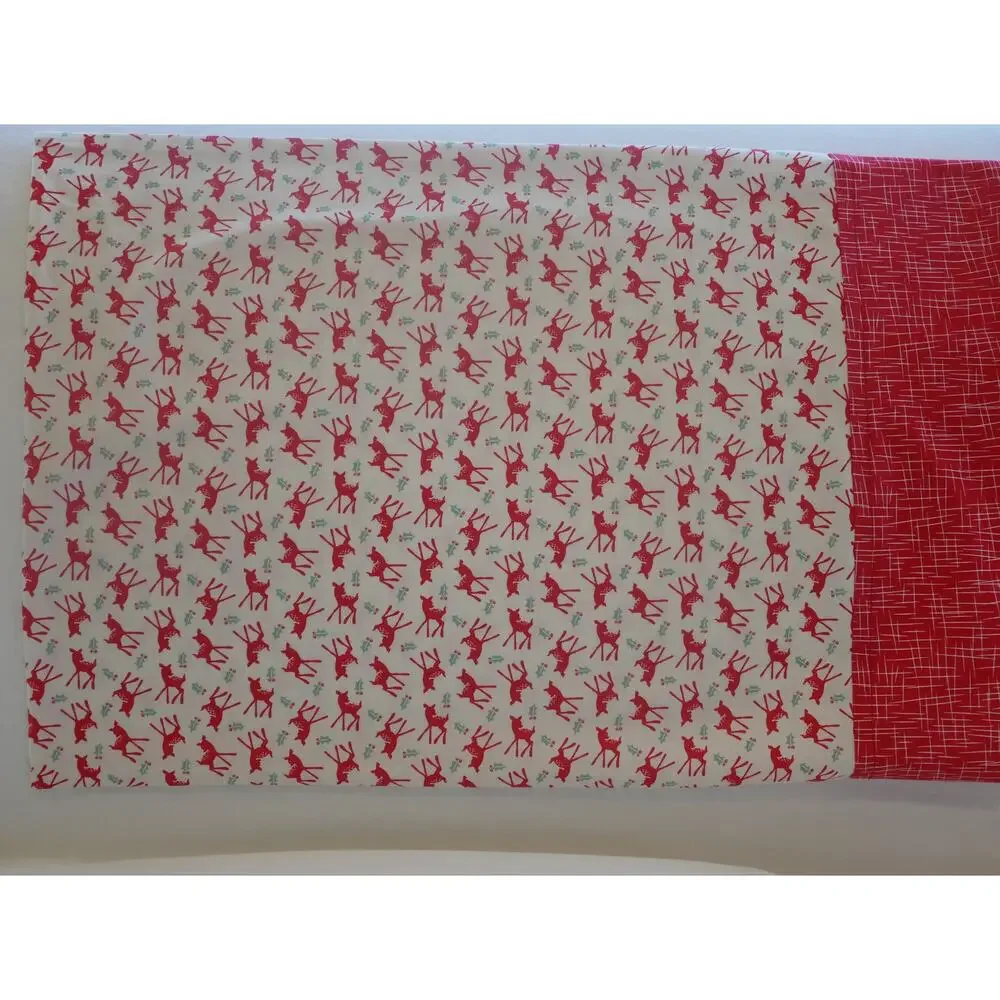 Handmade Red Reindeer Christmas Pillowcase, Designer Cotton (14x21)